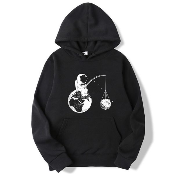 

fashion brand men's hoodies astronaut funny design printing blended cotton spring autumn male casual hip hop sweatshirts hoodie 210728, Black