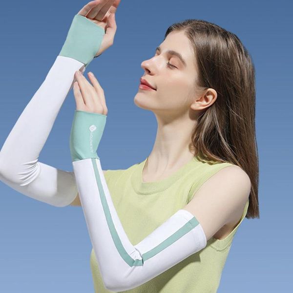 

elbow & knee pads 1pair ice silk sunscreen sleeves arm guards cover anti-uv sunshade cool and breathable, Black;gray