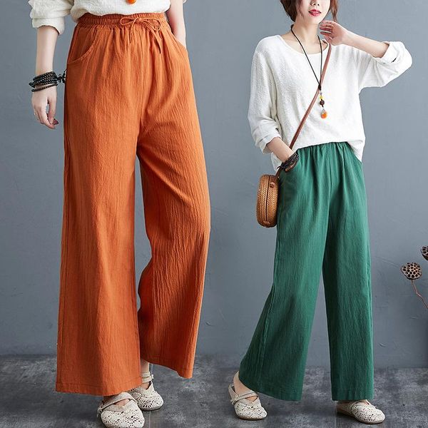 

women's pants & capris breathable cotton linen high waist loose special fashion comfort plus size trousers women unique wide leg, Black;white