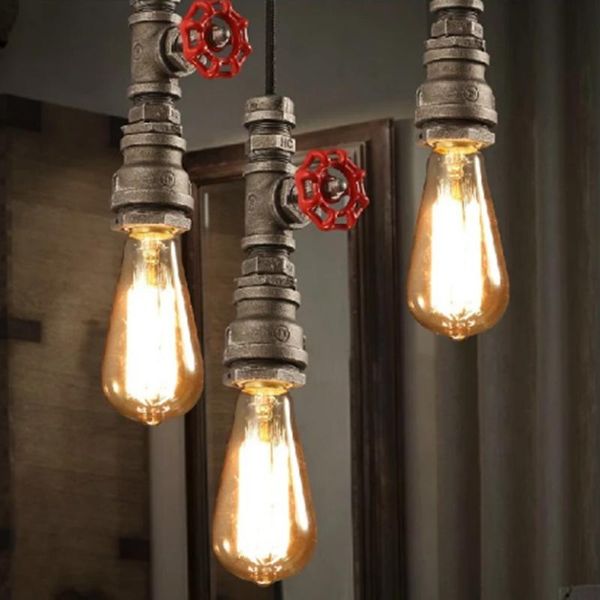 

pendant lamps retro industrial black pipe light wrought iron hanging lamp shade steampunk faucet plumbing lighting fixtures