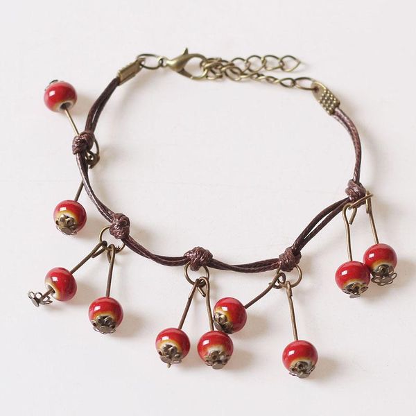 

charm bracelets cute bohemia diy handmade ceramic bead bracelet vintage lace weave charms women girl friend gift purple red color, Golden;silver