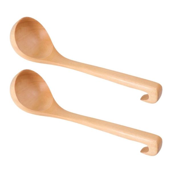

spoons 2pcs wooden long handle soup spoon with hook non-slip serving porridge kitchen utensil for home restaurant