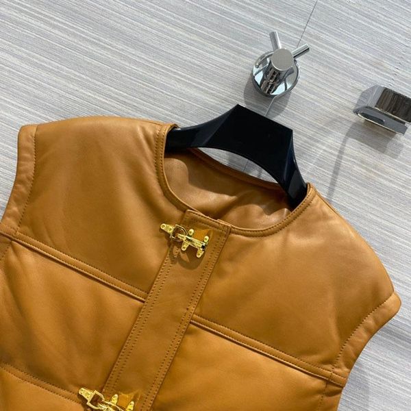 

women's vests high-end brand 100% sheepskin down vest coats for women 3d cut o-neck slim brown jackets lady winter 2021, Black;white