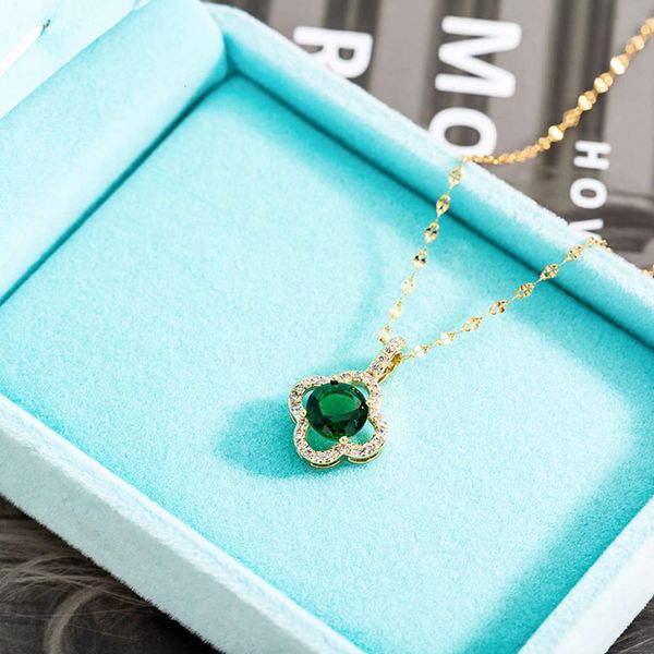 

korean classic four leaf clover full diamond necklace real gold super color retaining clavicle simple niche design neck chain female, Black