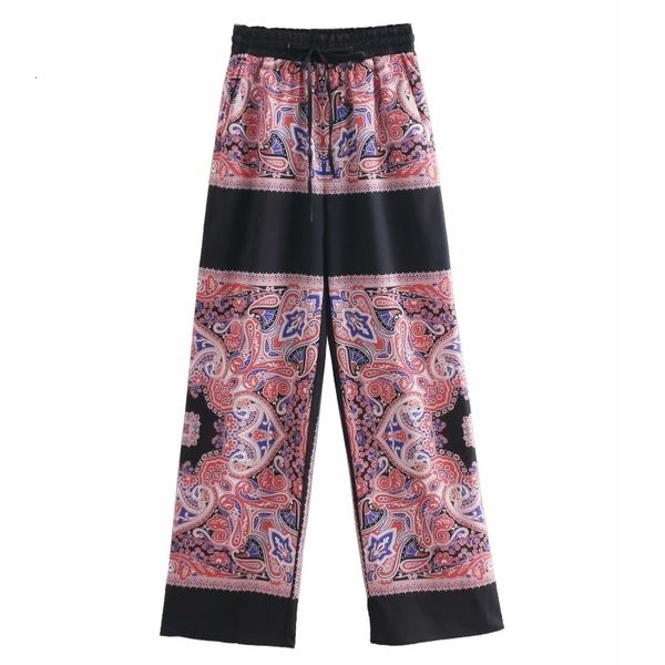 

Women's Pants & Capris Women Vintage Totem Floral Print Wide Leg Retro Chic Elastic Waist Lace Up Trousers Patchwork Pantalones Mujer P287 YK6G, Black;white