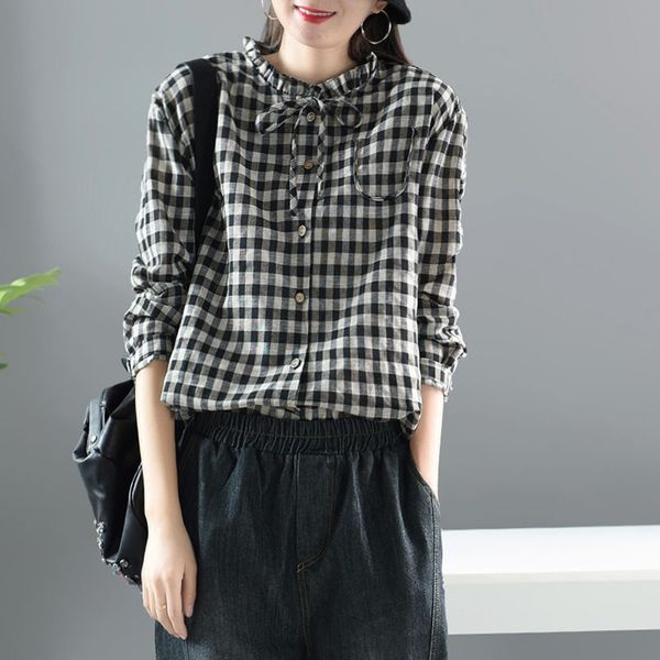 

arrival spring arts ladies'style long sleeve loose all combined casual cotton plaid shirts vintage s887, White