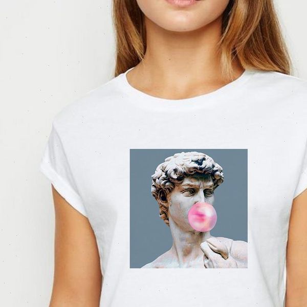 

womens t shirt female michelangelo blowing bubbles avant garde ropa mujer spring summer casual tee round neck shirts, White