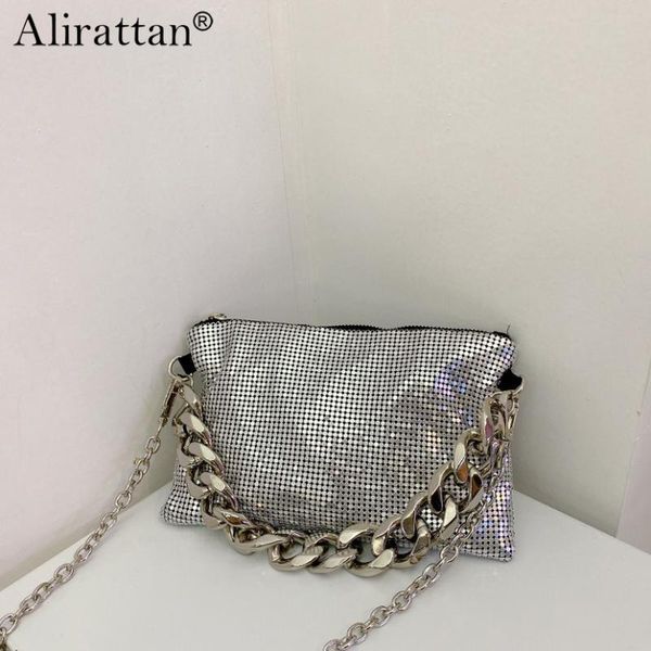 

shoulder bags luxury metal sequin chain crossbody for women 2021 fashion brand ladies thick handbag trending bag