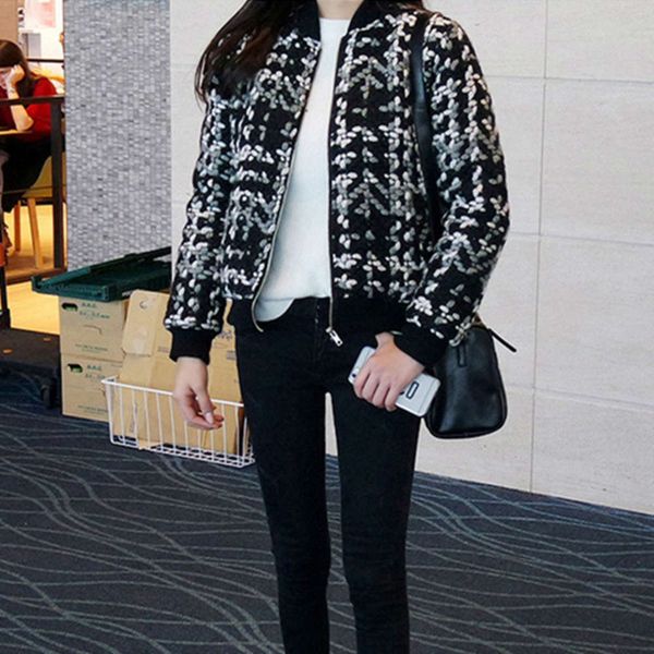 

autumn winter style wool coat short tweed, Black;brown