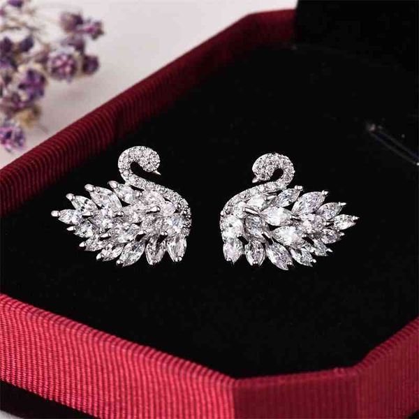 

swan female 925 pure silver temperament korean earrings fashion personality aaa zircon factory new earrings, Black