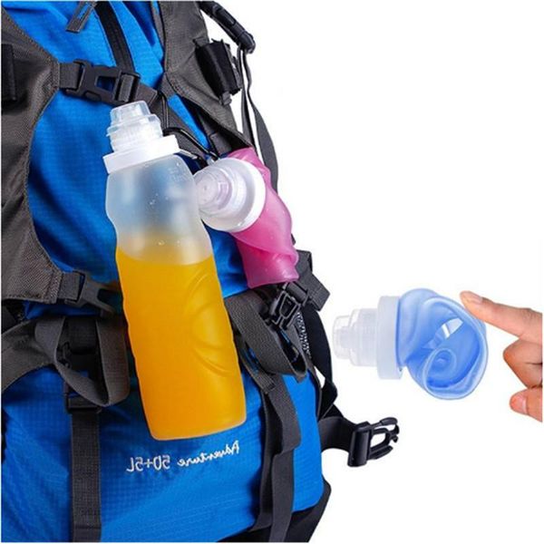 

water bottles 500ml silicone folding bottle cycling outdoor sports supplies portable convenient travel anti-scalding