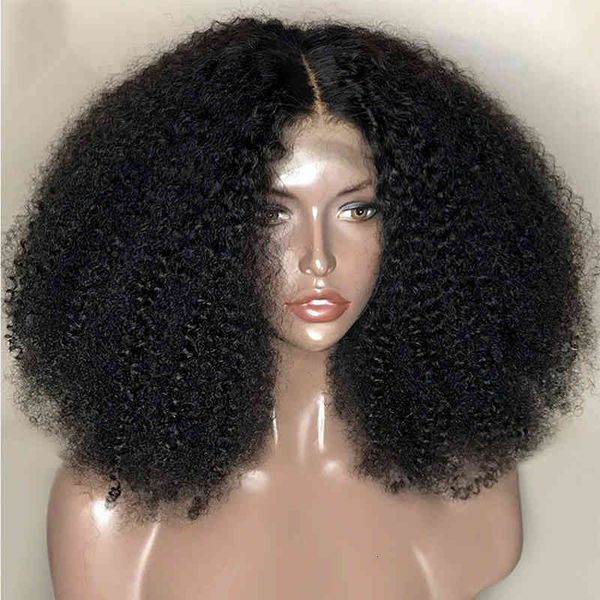 

13x4 short afro kinky curly lace front wigs remy pre-plucked human hair wig natural color for black women, Black;brown