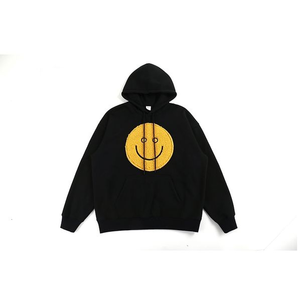 

2021 winter fleeces smile face flocking embroidery women sweatshirts hiphop streetwear men casual hoodies pullovers, Black