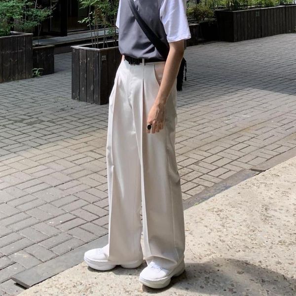 

men's pants wide men harajuku solid color black white casual korean fashion streetwear straight trousers techwear clothes