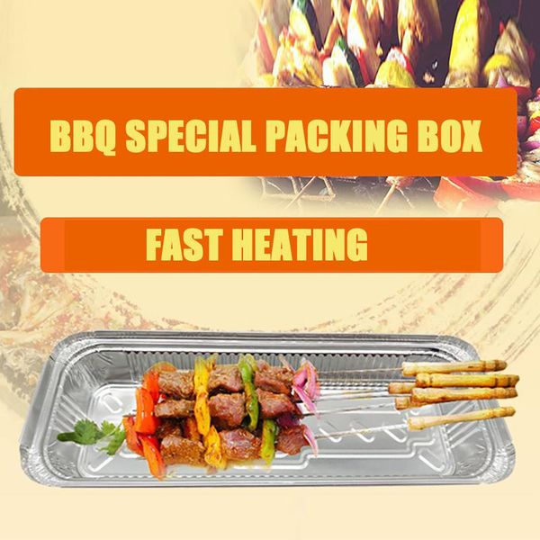 

disposable dinnerware tin carton barbecue rectangular aluminum foil box lunch bowl takeaway packed container 20pcs