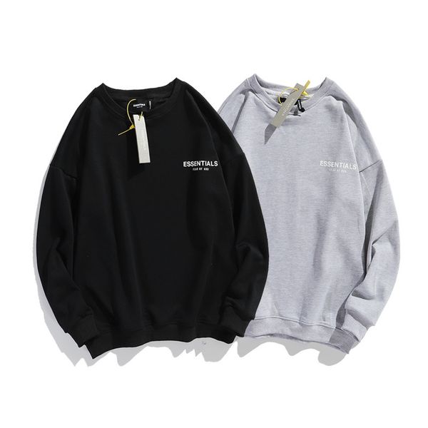 

dhstreetwears fog essentiasl standard drop shoulder loose round neck sweater men's women's street hip hop top, Black
