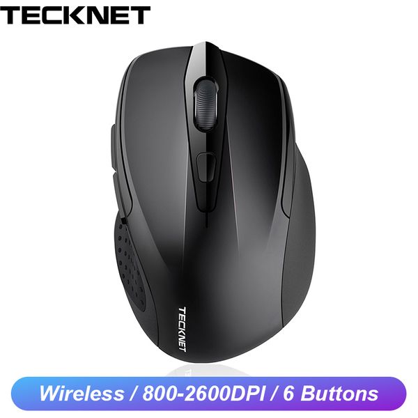 Tecknet óptica sem fio mouse 2600dpi 2.4ghz sem fio ergonomia ratos com usb receptor computador mulla para notebook do desktop pc lj200930