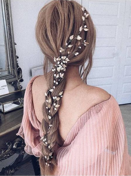 

Bridal Handmade Leaf Pearls Headband Headpiece wedding rose gold hair vine Wedding Bridal Hair Accessories
