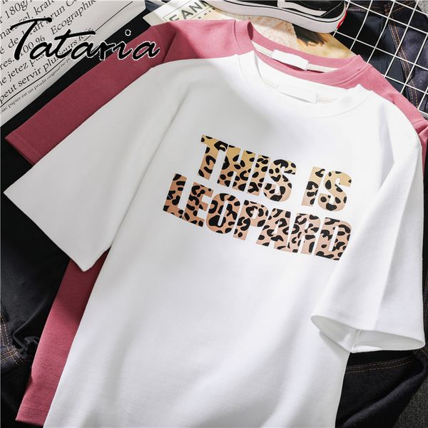 

tataria women white shirts fashion letter leopard print short sleeve o neck harajuku casual shirt for lady girl ops 210514