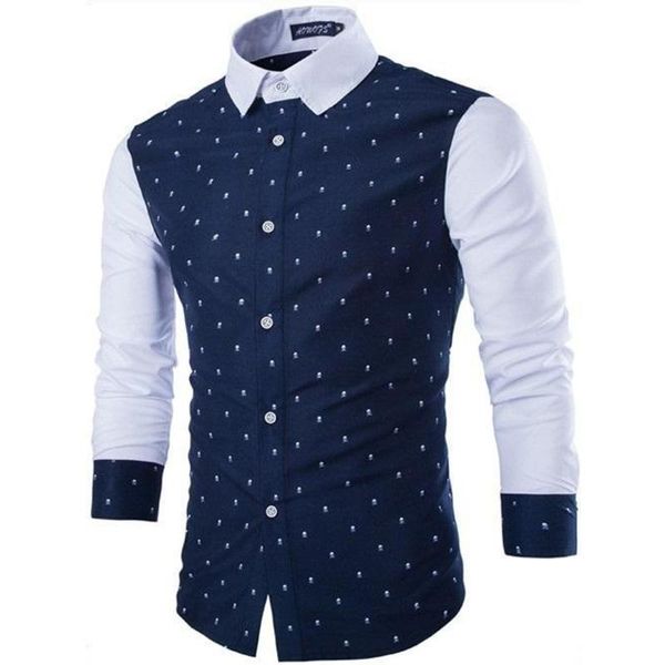

men's casual shirts 2021 spring british slim fit splicing long sleeve shirt skull print y115, White;black
