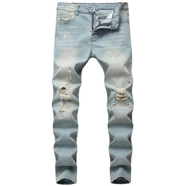 Jeans da uomo Fashion Lavaggio Casual Light Blue Denim Distressed Slim Stretch Cowboy Locomotiva Biker Hip Hop Street Uomo