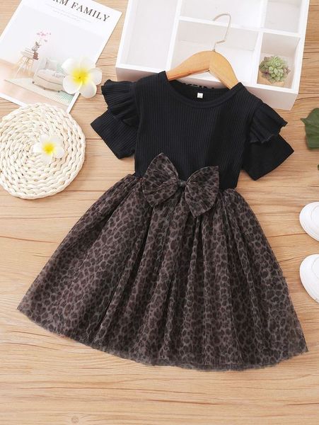 

toddler girls leopard print ruffle trim bow front dress she, Red;yellow