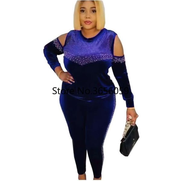 

two piece set velvet fashion style african women print pieces sets and long pant dashiki bazin ropa clothing ethnic, Red