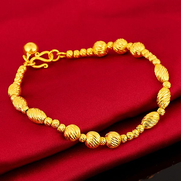 6mm Perlen Armband Mode Frauen Männer Handgelenk Link Kette 18 Karat Gelbgold Gefüllt Einfache Klassische Schmuck Geschenk