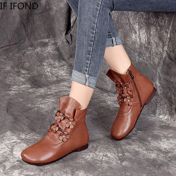 

boots if ifond fashion casua women retro pu leather flat ankle shoes autumn winter waterproof boot botas zapatos de mujer, Black