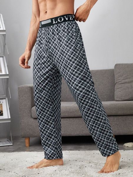 

men plaid & letter graphic pj pants q8jy#, Black;brown
