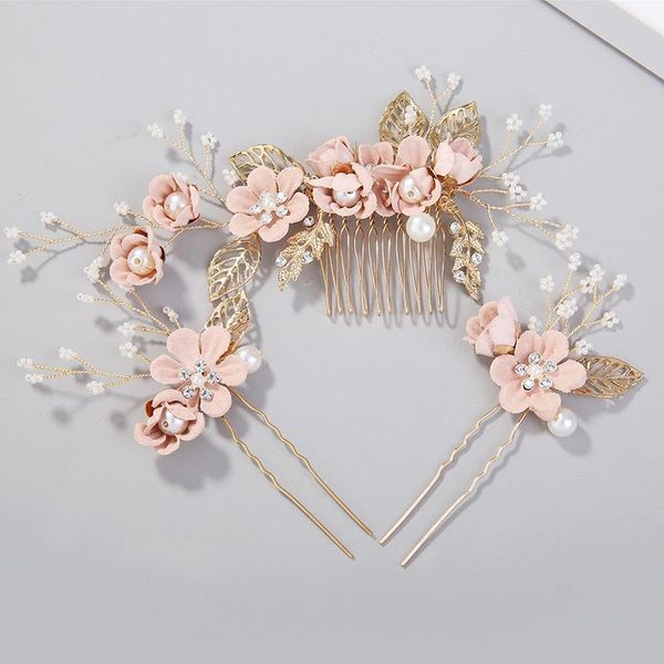 

hair clips & barrettes 3pcs accessories handmade combs hairpins pearl flower zinc alloy bride wedding headdress ea, Golden;silver
