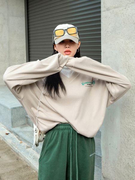 

dazy letter embroidery drop shoulder pullover without tee n7sf#, White;black