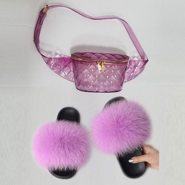 

new arrivals colorful jelly handbag set matching brand fur shoes and purse, Black