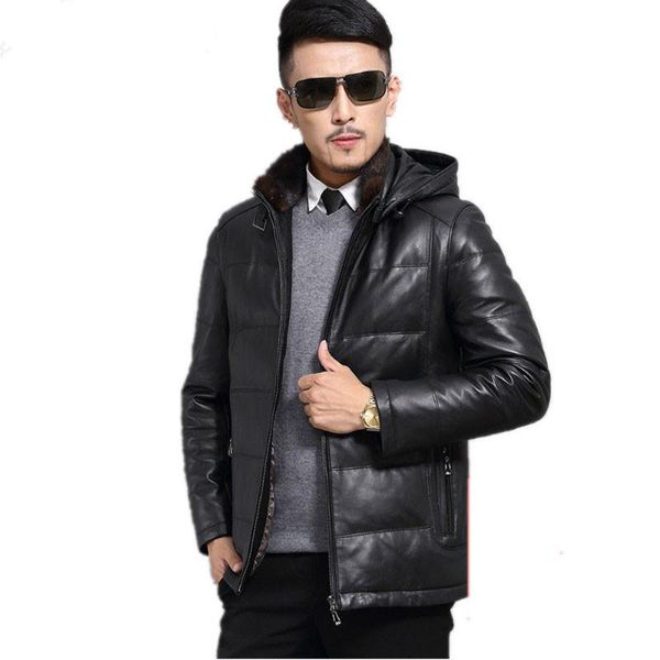 

men's leather & faux genuine jacket sheepskin duck down autumn winter men plus size coat chaqueta hombre jlk15726my1203, Black