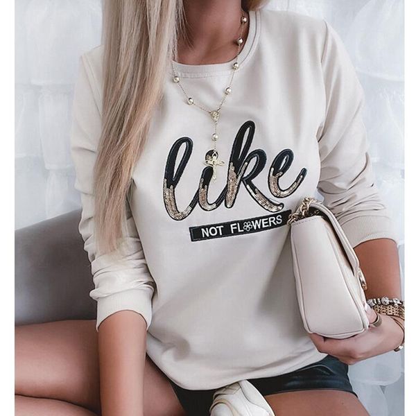 

women's hoodies & sweatshirts wepbel o-neck loose pullovers letters apricot sequined women long sleeve autumn, Black