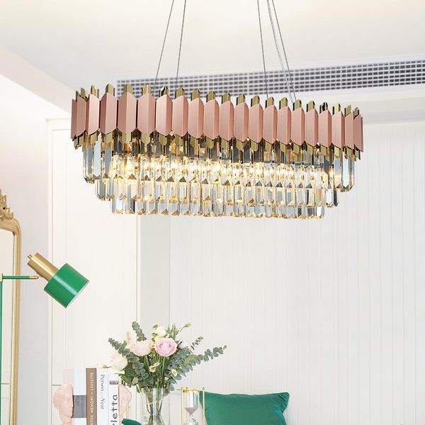 

chandeliers modern crystal rose gold rectangle chandelier lighting for dining room bedroom round living light fixtures