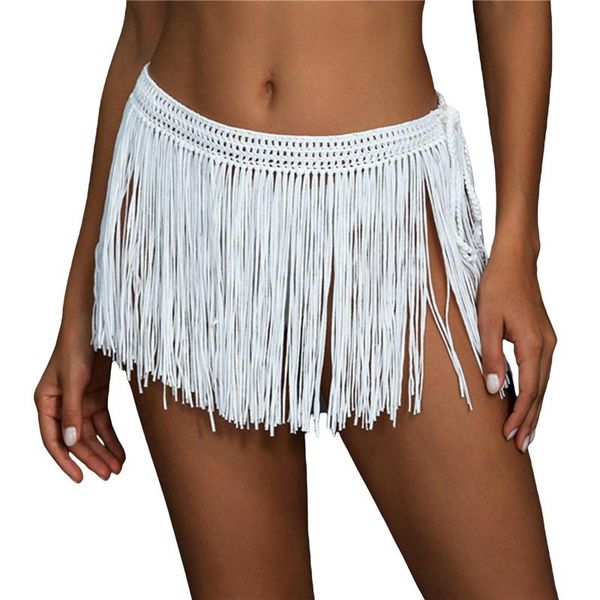

women's swimwear crochet beach skirt cover up for women tassels maxi mini skirts bikini knit summer cover-ups bottom, White;black