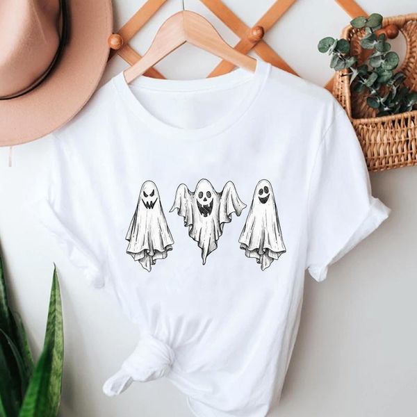 

women's t-shirt women lady funny scary print clothes happy halloween thanksgiving autumn fall t fashion tshirt graphic tee, White