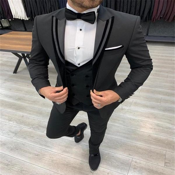 

pieces black men suits custom made wedding modern lapel handsome tuxedos formal business (coat+pants+vest) men's & blazers, White;black