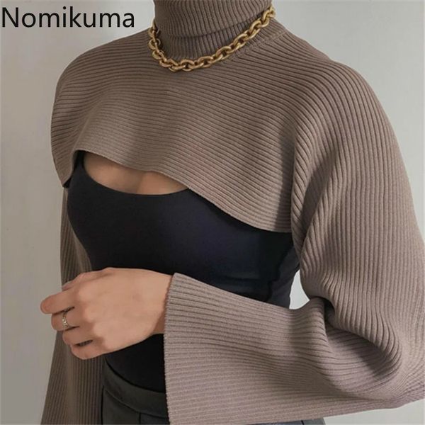 

nomikuma super high waist short turtleneck knitwear long sleeve causal women knitted pullovers new crop sweater 6d123 210427, White;black