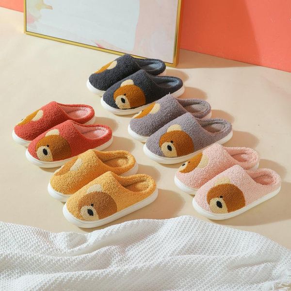 

slippers female cute bear plush cotton autumn and winter comfortable indoor women warm household couple, Black