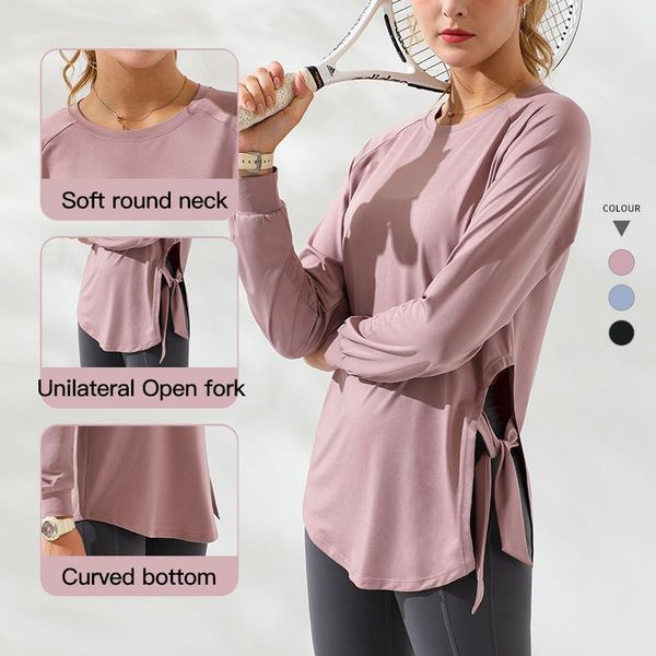 

yoga outfits loose women workout sport shirt quick dry fitness gym running solid training long sleeve x543b, White;red