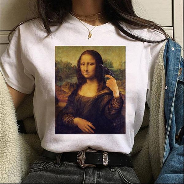 

mona lisa harajuku 90s womens funny vintage white ullzang tees tumblr streetwear
