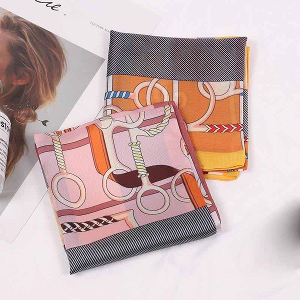 

silk satin print 50cm small square scarf female fashion korean decorative dual-use headband scarves, Blue;gray