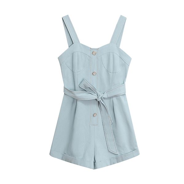 

solid light blue pocket sleeveless tank v neck playsuits romper short summer j0122 210514, Black;white