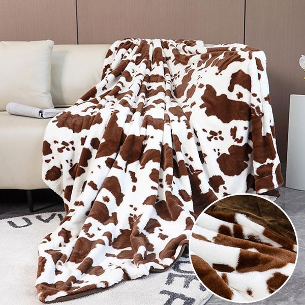 

blankets thick milk cows print faux fur double-sided sofa blanket cozy plush keep warm throw for bed air-conditioning