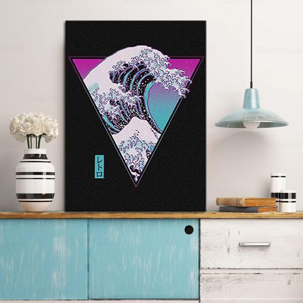 

paintings modular wall art canvas picture prints kanagawa surfing synthwave retro poster home decor for living room framework