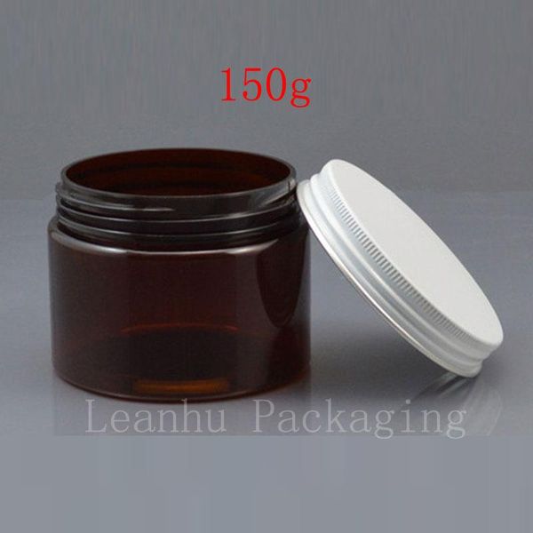 

150g x 30 empty brown pet cream jar with white / pink gold aluminum screw cap 150cc solid perfumes refillable container storage bottles & ja