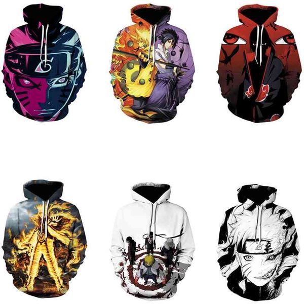 

hoodiesanimation naruto series 3d digital printed sweater men's casual hoodie, Black