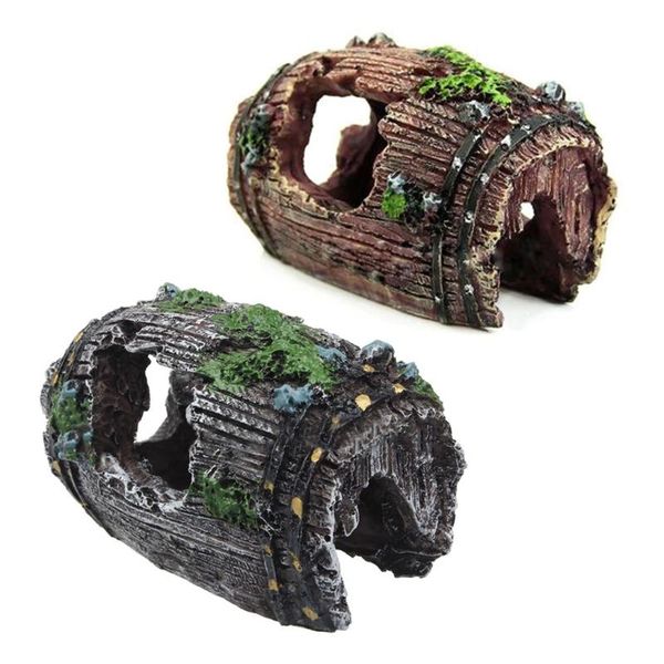 

decorations aquarium decoration resin broken barrel fish tank ornament betta accessories aquatic caves hideout 2 colors